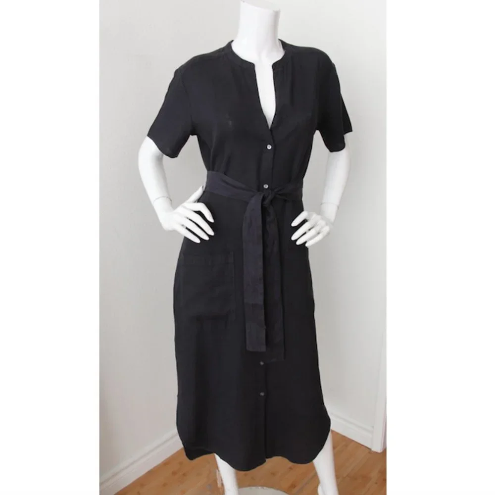 SOLD. James Perse Linen Short Sleeve Midi Shirt Dress Navy - Picture 4 of 7